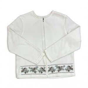 Croft & Barrow Ivory Full Zip Fleece With Pine Cone Embroidery Size XL